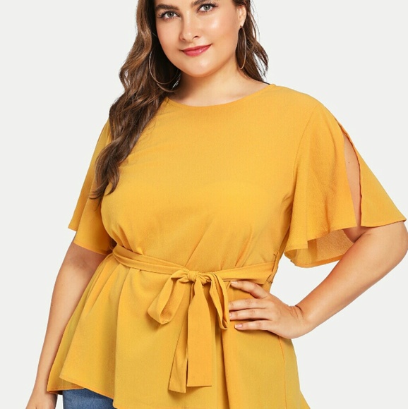 Split Sleeve Tie Waist Blouse - Picture 4 of 4